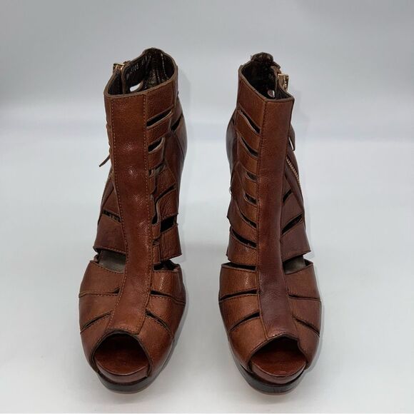 Stuart Weitzman Women's Brown Leather Cage Gladiator Platform High Heel Sandals - Picture 4 of 14